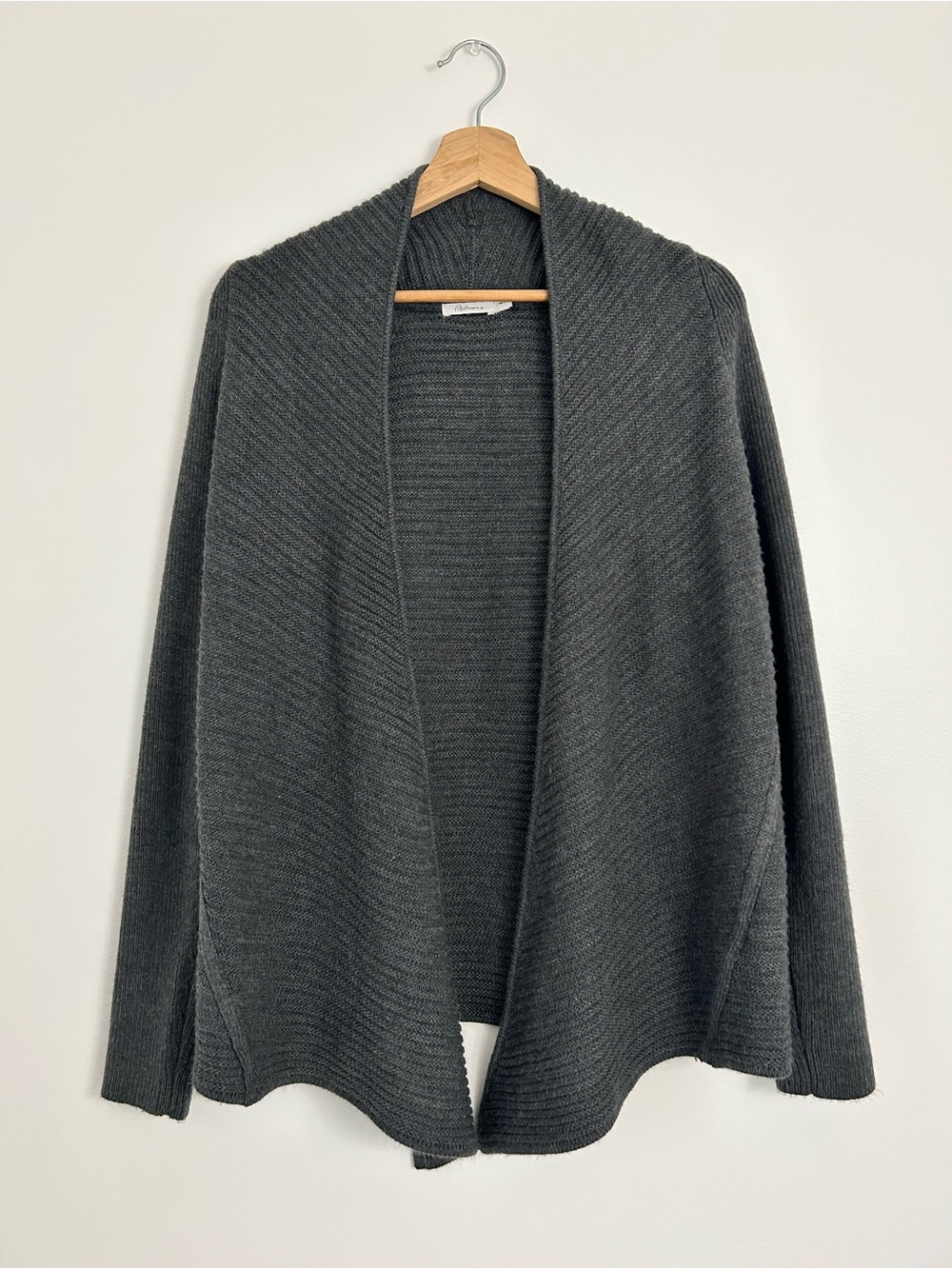 Reitmans Ribbed Knit Cozy Charcoal Open-Front Cardigan